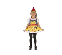 My Other Me Déguisement de clown pour fille avec coiffe et robe multicolore à pois, gros boutons et bretelles taille 3-4 ans. Parfait pour les fêtes les plus colorées