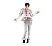My Other Me Déguisement de clown sinistre pour femme, taille S. Comprend un body gris et blanc à manches longues et avec passepoil et boutons rouges, des collants gris et des bracelets de cheville à
