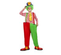 My Other Me Déguisement de clown unisexe pour enfant, taille 7-9 ans, comprend un t-shirt à rayures blanches et rouges avec une cravate jaune à pois colorés et un pantalon bicolore avec bretelles et