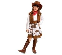 My Other Me Déguisement de cowgirl pour fille avec chapeau, mouchoir, gilet et jupe en blanc et marron, taille 3-4 ans. Explorez le Far West avec style et amusement