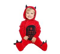 My Other Me Déguisement de diable pour bébé unisexe, taille 0-6 mois. Comprend une combinaison rouge avec capuche avec oreilles noires, griffes sur les pieds, plastron avec inscription « I'm a little