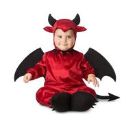My Other Me Déguisement de diable pour bébé, unisexe, taille 12-24 mois. Comprend un bonnet avec cornes noires, des ailes noires, une combinaison rouge avec queue pointue et des chaussons. Petit et