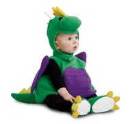 My Other Me Déguisement de dinosaure pour bébé unisexe, taille 1-2 ans. Comprend un bonnet à crête jaune et des cornes blanches, une robe verte et des ailes violettes, et des chaussons à griffes