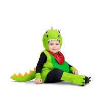 My Other Me Déguisement de dinosaure unisexe pour bébé en rouge et vert avec bonnet, combinaison, poignets, queue et couvre-bottes taille 12-24 mois. Ruge de tendresse à chaque pas.