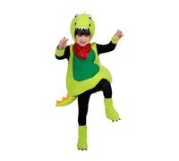 My Other Me Déguisement de dinosaure unisexe pour enfant, rouge et vert, avec bonnet, protège-bottes, combinaison et queue, taille 3-4 ans. Parfait pour les petites aventures préhistoriques