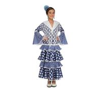 My Other Me Déguisement de flamenco pour fille, taille 5-6 ans. Comprend une robe bleue à pois blancs et des volants à couches, une bordure blanche et des manches évasées. Idéal pour les fêtes.