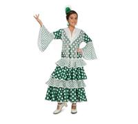 My Other Me Déguisement de flamenco pour fille, taille 7-9 ans. Comprend une robe verte et blanche, un décolleté en V, une dentelle décorative, des pois grands et petits, des manches longues et une
