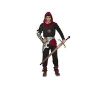 My Other Me Déguisement de guerrier médiéval pour adulte en noir et rouge avec t-shirt, pantalon avec couvre-bottes, ceinture et capuche taille ML. Osez conquérir le royaume.