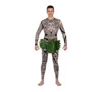 My Other Me Déguisement de guerrier tribal noir et vert pour homme avec combinaison, collier à dents et ceinture avec feuilles taille L. Réveillez votre côté le plus sauvage lors de la prochaine fête