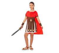 My Other Me Déguisement de guerrière romaine pour fille avec cape, robe, ceinture et poignets en marron et rouge, taille 3-4 ans, idéal pour recréer des batailles épiques d'Halloween