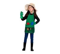 My Other Me Déguisement de jardinier unisexe pour enfant, taille 5-7 ans. Comprend un chapeau beige, un tablier vert avec 3 poches, une pelle, un râteau, une palette, des gants et un arrosoir