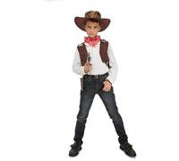 My Other Me Déguisement de jean unisexe pour enfant, taille 5-7 ans. Comprend un gilet marron type cuir, un mouchoir rouge, un chapeau, un holster avec pistolet et une plaque de shérif en forme