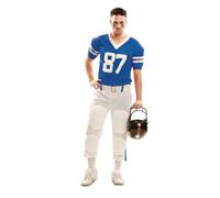 My Other Me Déguisement de joueur de rugby pour homme, taille XL. Comprend un t-shirt bleu avec numéro 87 et rayures blanches, une ceinture et un pantalon blanc avec listes bleues et protecteurs