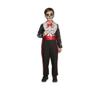 My Other Me Déguisement de jour des morts rouge et noir avec combinaison et veste taille 7-9 ans. Parfait pour célébrer Halloween avec une touche traditionnelle et colorée