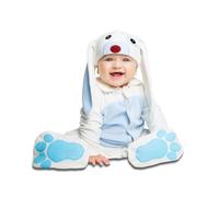 My Other Me Déguisement de lapin pour bébé, unisexe, taille 0-6 mois. Comprend un bonnet avec oreilles longues, un nez rouge et des yeux noirs, une barboteuse bleue et blanche avec queue et une tétine
