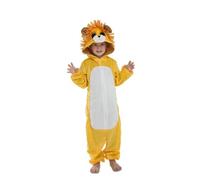 My Other Me Déguisement de lion pour enfant avec combinaison à capuche avec visage souriant en jaune et blanc, taille 10-12 ans. Parfait pour une fête à thème sauvage