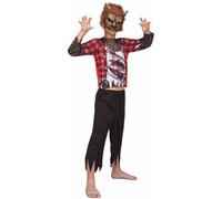 My Other Me Déguisement de loup-garou rouge et marron pour enfant avec t-shirt, pantalon et masque taille 5-6 ans. Parfait pour une nuit sauvage sous la pleine lune d'Halloween