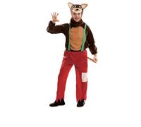 My Other Me Déguisement de loup pour enfant, taille 5-6 ans. Comprend un bonnet, une chemise marron à manches longues avec détails de ventre plus clair, un pantalon rouge à franges et des bretelles