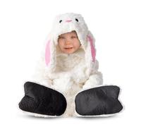 My Other Me Déguisement de mouton unisexe pour bébé en blanc avec combinaison, capuche, chaussons, queue et boîte de son, taille 12-24 mois. Un compagnon câlin pour des aventures douillettes