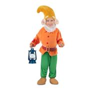 My Other Me Déguisement de nain pour enfant orange et vert avec bonnet, barbe, casace, ceinture, pantalon et couvre-bottes taille 5-6 ans. Parfait pour une aventure magique dans la forêt