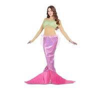 My Other Me Déguisement de petite sirène pour femme, taille XXL comprenant un bandeau bleu ciel et une robe bleu ciel avec manches dorées et queue dorée brillante pour carnaval, fête, cosplay,