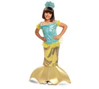 My Other Me Déguisement de petite sirène pour fille en bleu et doré avec robe et coiffe taille 5-6 ans. Parfait pour plonger dans un monde magique et charmant