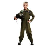 My Other Me Déguisement de pilote pour enfant, taille 3-4 ans. Comprend une combinaison vert olive avec fermeture éclair sur le devant, des poches fonctionnelles, des emblèmes et des fermetures éclair
