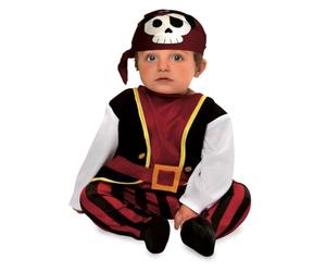My Other Me Déguisement de pirate pour bébé, unisexe, taille 0-6 mois. Comprend une combinaison avec pantalon à rayures rouges et noires, une chemise rouge, un gilet noir avec bordure jaune, des
