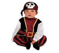 My Other Me Déguisement de pirate pour bébé unisexe, taille 7-12 mois. Comprend une combinaison avec pantalon à rayures rouges et noires, une chemise rouge, un gilet noir avec bordure jaune, des