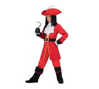 My Other Me Déguisement de pirate pour enfant avec chapeau avec perruque textile, veste, cou, crochet, pantalon, ceinture et guêtres en rouge, taille 5-6 ans. Parfait pour une aventure en mer