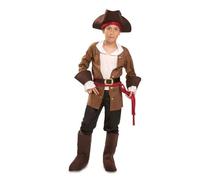 My Other Me Déguisement de pirate pour enfant avec chapeau, veste avec chemise, ceinture, pantalon et couvre-bottes en blanc et marron, taille 3-4 ans. L'aventure en haute mer vous attend