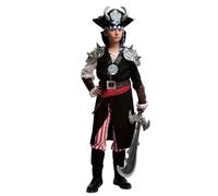 My Other Me Déguisement de pirate pour enfant avec tunique à manches, pantalon avec couvre-bottes, chapeau et ceinture avec ceinture en noir et rouge, taille 10-12 ans. Naviguez dans les mers comme un