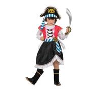 My Other Me Déguisement de pirate pour fille avec bonnet, chemise avec corsage, gilet, ceinture, jupe et couvre-bottes en noir et rose, taille 10-12 ans. Surfer dans le style pirate