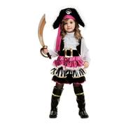 My Other Me Déguisement de pirate pour fille avec chapeau, gilet, gilet avec chemise, jupe, ceinture et guêtres en rose et noir, taille 12-24 mois. Parfait pour les petites aventurières