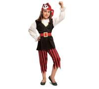 My Other Me Déguisement de pirate pour fille, taille 7-9 ans. Comprend un mouchoir avec tête de mort, une robe à manches longues, un gilet noir, une ceinture rouge avec boucle et un pantalon de pirate