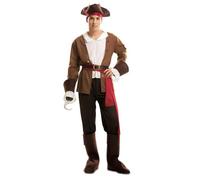 My Other Me Déguisement de pirate pour homme adulte avec chapeau, chemise, veste, ceinture, pantalon et couvre-bottes en marron et noir, taille XXL. Naviguez dans les mers avec style