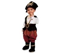 My Other Me - Déguisement de pirate unisexe avec combinaison, bonnet et chaussons en noir et rouge, taille 7-12 mois. Votre bébé sera le corsaire le plus adorable des Caraïbes