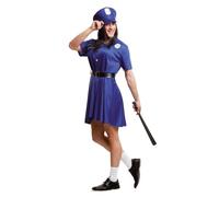 My Other Me Déguisement de policier pour femme taille M-L. Comprend une robe chemise courte bleue avec rembourrage des seins, une ceinture noire et un chapeau bleu avec badge argenté, assorti à la
