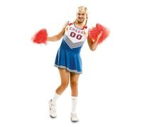 My Other Me Déguisement de pom-pom girl pour homme, taille XXXL, comprend une robe bleue et blanche avec des détails rouges Cheer 00 et un rembourrage de seins. Démarquez-vous à n'importe quel
