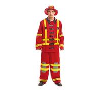 My Other Me Déguisement de pompier pour homme adulte, taille XXL, comprend une veste et un pantalon rouges avec détails jaunes, noirs et gris, avec chapeau rouge vif avec impression de bouclier