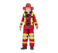 My Other Me Déguisement de pompier unisexe pour enfant avec veste, pantalon et chapeau en rouge et jaune, taille 10-12 ans. Parfait pour les jeux de rôle héroïques et passionnants