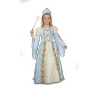 My Other Me Déguisement de princesse pour fille, taille 5-6 ans, comprend une robe bleue et beige avec détails dorés et des manches bouffantes et un bandeau couronne assorti.