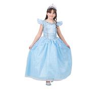 My Other Me Déguisement de princesse pour fille, taille 7-9 ans. Comprend gants, jupons, robe bleue avec tulle brillant superposé, manches bouffantes, corsage avec broderie centrale et passepoil