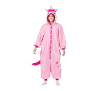 My Other Me Déguisement de pyjama licorne pour adulte, taille unique (L à XXXL). Comprend une combinaison rose avec capuche avec corne, oreilles, crinière bicolore et yeux, fermeture à boutons, queue