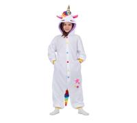 My Other Me Déguisement de pyjama licorne pour enfant, taille unique (7 à 12 ans). Comprend une combinaison blanche avec capuche avec oreilles, corne et crinière colorées, queue arc-en-ciel et étoiles
