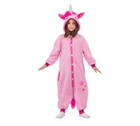 My Other Me Déguisement de pyjama licorne pour enfant, taille unique (7 à 12 ans). Comprend une combinaison rose avec capuche avec corne, oreilles, crinière et yeux, fermeture à boutons, queue en