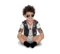 My Other Me Déguisement de rockeur unisexe pour bébé en noir et blanc avec combinaison et manches imprimées avec tatouages, taille 6 mois. Parfait pour un style rebelle depuis le berceau