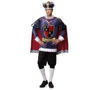 My Other Me Déguisement de roi pour homme, taille M-L. Comprend une chemise bleue en velours avec une cape rouge large et une bande inférieure à imprimé animal, un pantalon noir, une couronne souple