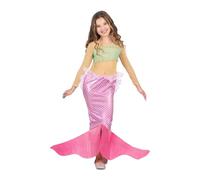 My Other Me Déguisement de sirène pour fille, taille 5-6 ans. Comprend une robe à manches longues avec haut vert clair ajusté et une jupe rose vif avec écailles et nageoire. Plongez dans le monde