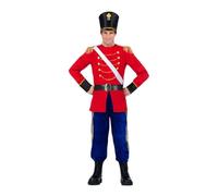 My Other Me Déguisement de soldat casse-noisette pour homme, taille S. Comprend une veste rouge, un pantalon bleu, une ceinture et un chapeau noirs avec détails dorés. Un classique de Noël avec un